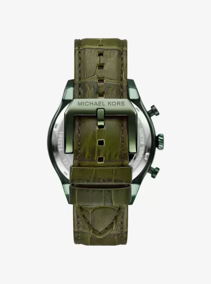 Oversized Panorama Olive-Tone and Crocodile Embossed Leather Watch Oversized Panorama Olive-Tone and Crocodile Embossed Leather Watch