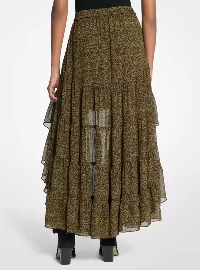 Paisley Print Georgette High-Low Tiered Skirt