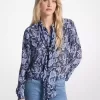 Paisley Print Georgette Tie-Neck Blouse