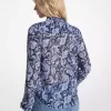 Paisley Print Georgette Tie-Neck Blouse