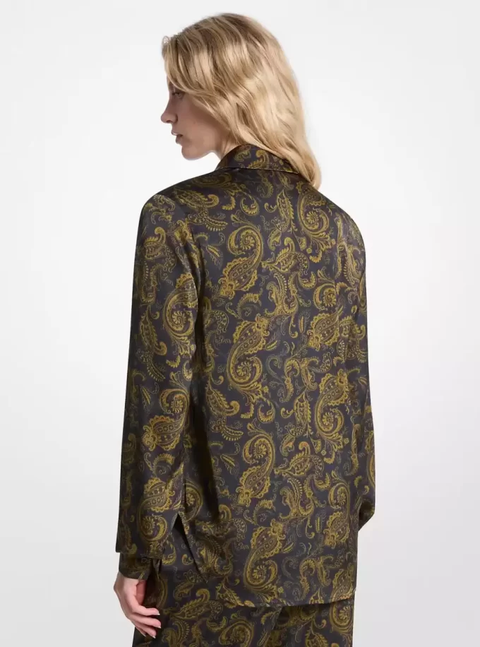 Paisley Print Satin Pajama Shirt