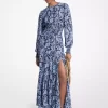 Paisley Print Smocked Georgette Maxi Dress