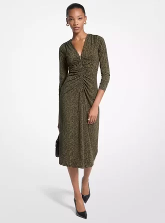 Paisley Print Stretch Matte Jersey Midi Dress