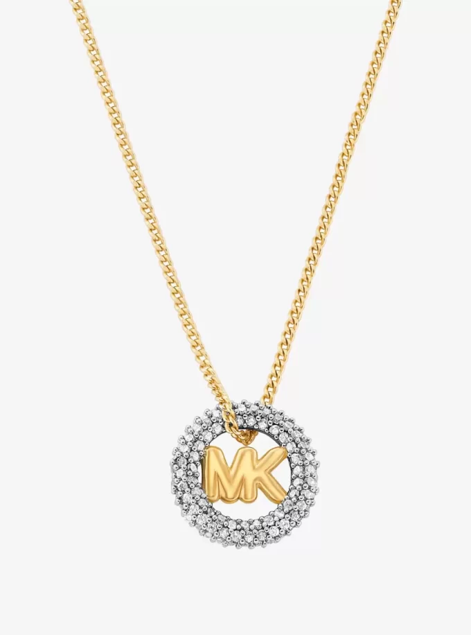 Pavé and Logo Charm Two-Tone Necklace