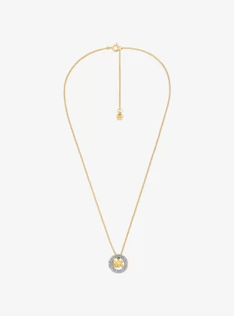 Pavé and Logo Charm Two-Tone Necklace