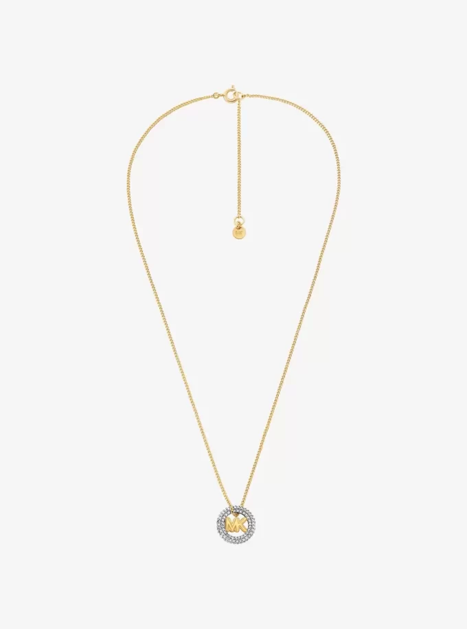 Pavé and Logo Charm Two-Tone Necklace