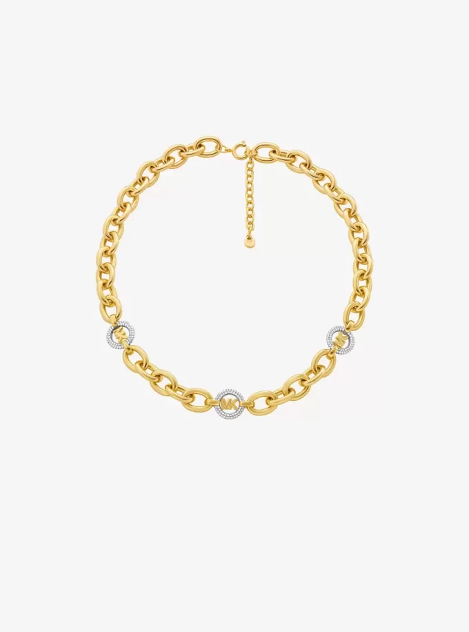 Pavé MK Pop Charm Chain-Link Necklace