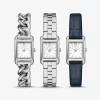 Petite Monroe Silver-Tone and Crocodile-Embossed Leather Watch Strap Set