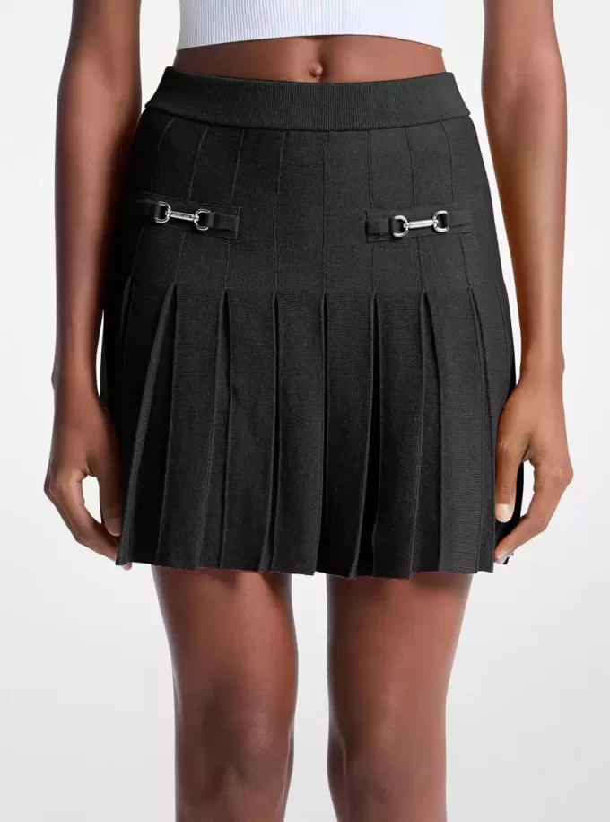 Pleated Cotton Blend Mini Skirt