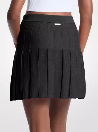 Pleated Cotton Blend Mini Skirt