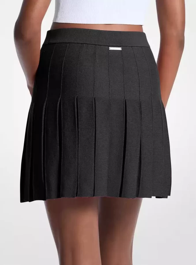 Pleated Cotton Blend Mini Skirt