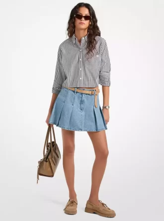 Pleated Denim Mini Skirt