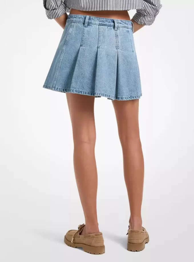 Pleated Denim Mini Skirt