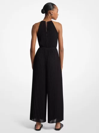 Pleated Georgette Halter Jumpsuit
