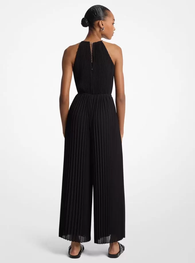 Pleated Georgette Halter Jumpsuit