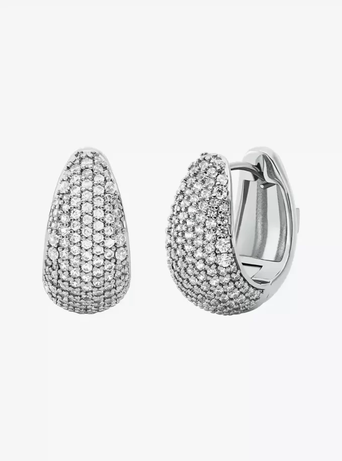 Precious Metal-Plated Brass Pavé Teardrop Huggie Earrings