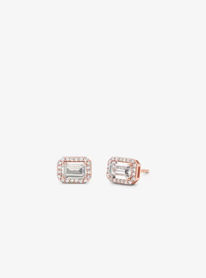 Precious Metal-Plated Pavé Halo Stud Earrings Precious Metal-Plated Pavé Halo Stud Earrings