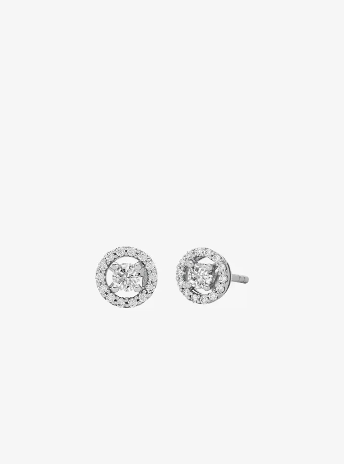 Precious Metal-Plated Sterling Silver Pavé Halo Stud Earrings Precious Metal-Plated Sterling Silver Pavé Halo Stud Earrings