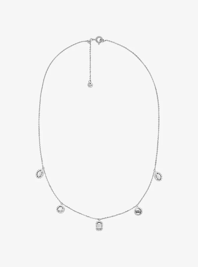 Precious Metal-Plated Sterling Silver Pavé Mixed Charms Necklace Precious Metal-Plated Sterling Silver Pavé Mixed Charms Necklace