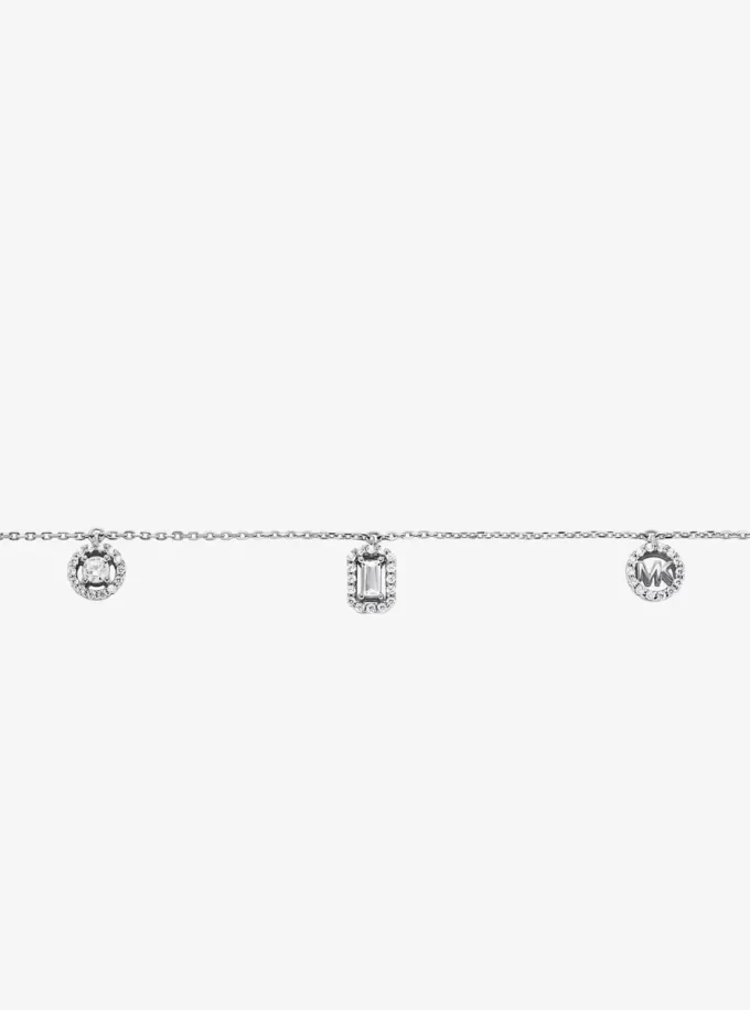 Precious Metal-Plated Sterling Silver Pavé Mixed Charms Necklace Precious Metal-Plated Sterling Silver Pavé Mixed Charms Necklace