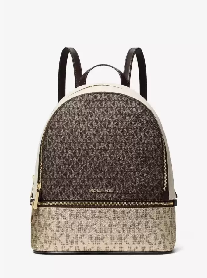 Rhea Medium Metallic Signature Logo Backpack