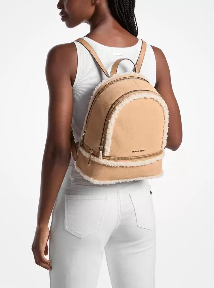 Rhea Medium Suede and Faux Shearling Backpack
