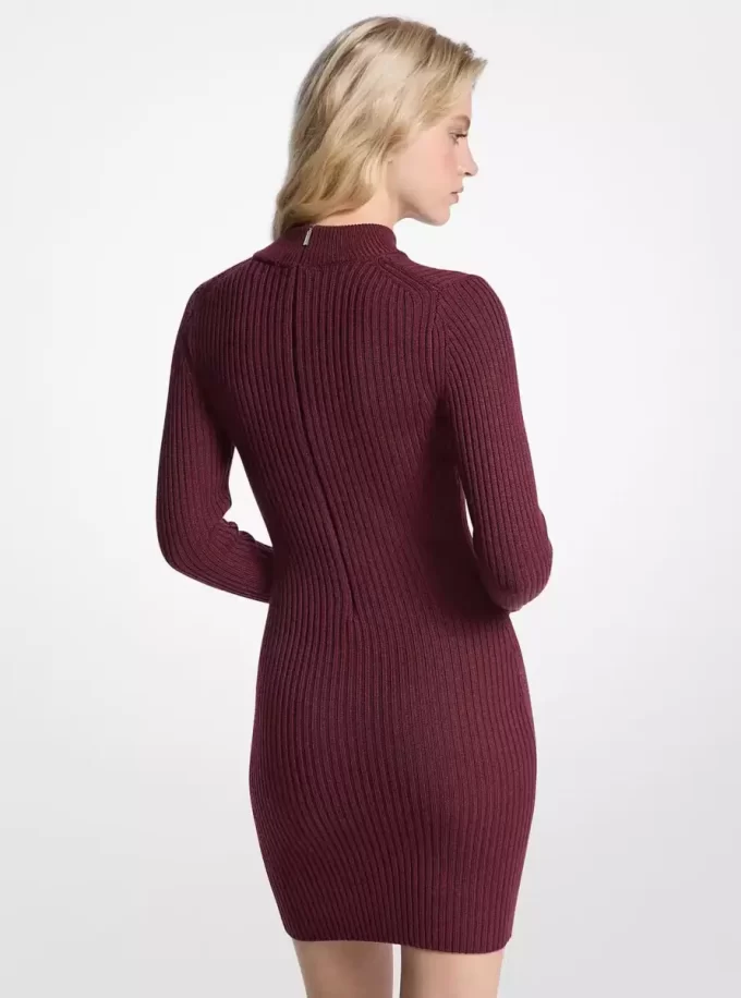 Ribbed Stretch Wool Mock Neck Dress