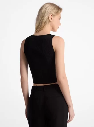 Ribbed Viscose Blend Zip-Up Tank Top