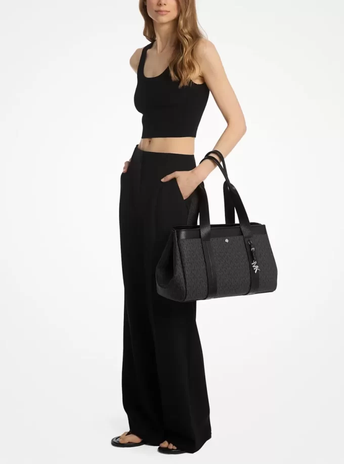 Romee Large Signature Logo and Leather Tote Bag