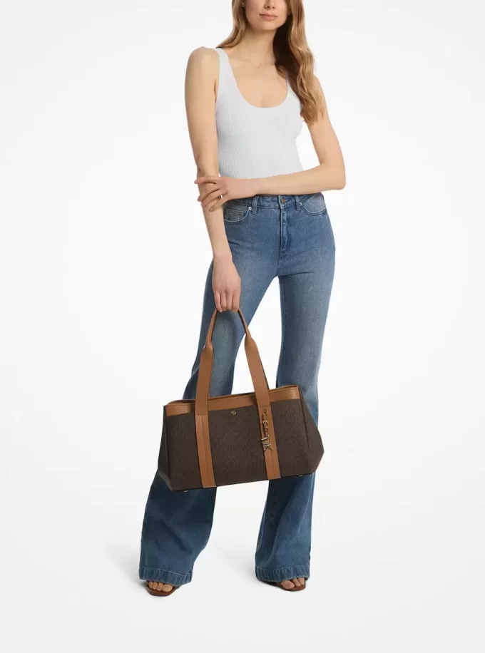 Romee Large Signature Logo and Leather Tote Bag