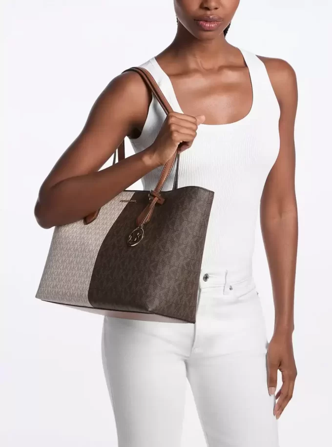 Sheila Large Two-Tone Signature Logo Tote Bag Sheila Large Two-Tone Signature Logo Tote Bag