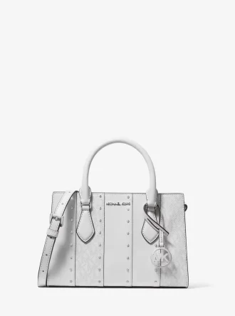 Sheila Small Studded Patchwork and Signature Logo Satchel