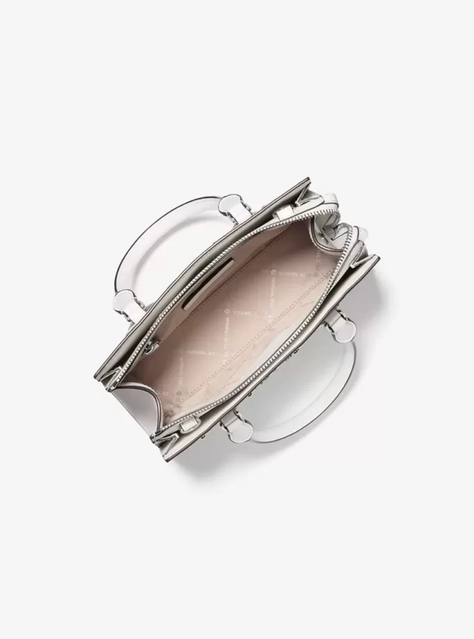 Sheila Small Studded Patchwork and Signature Logo Satchel Sheila Small Studded Patchwork and Signature Logo Satchel