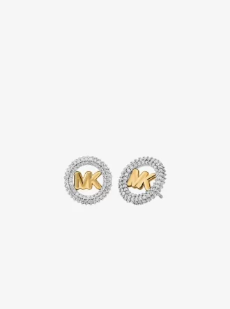 Small Pavé Logo Charm Two-Tone Stud Earrings
