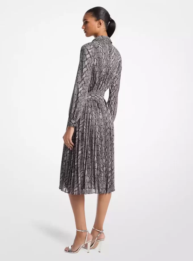 Snake Print Georgette Pleated Shirtdress Snake Print Georgette Pleated Shirtdress
