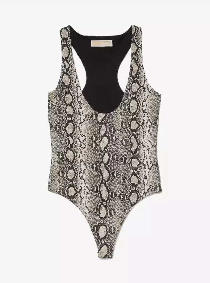 Snake Print Scoop-Neck Bodysuit