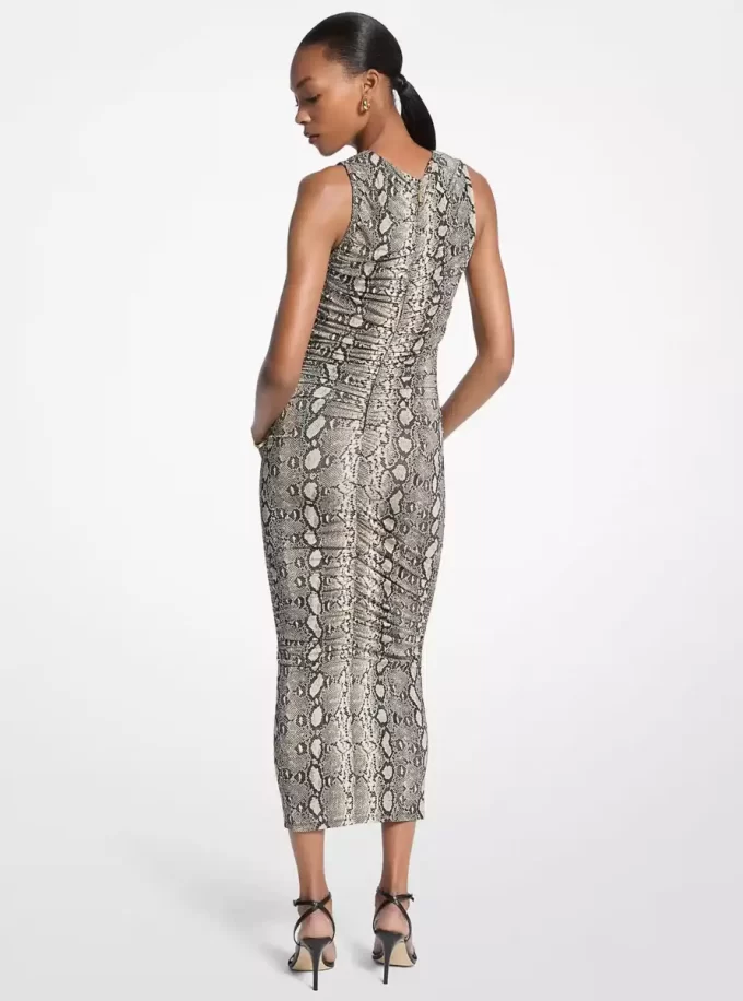 Snake Print Stretch Jersey Ruched Midi Dress Snake Print Stretch Jersey Ruched Midi Dress