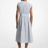 Striped Cotton Poplin Belted Midi Dress