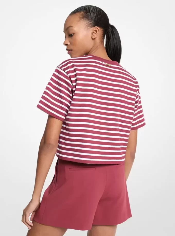 Striped Logo Cotton Cropped T-Shirt