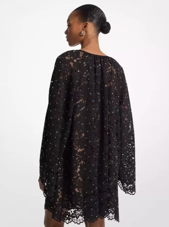 Studded Corded Floral Lace V-Neck Dress