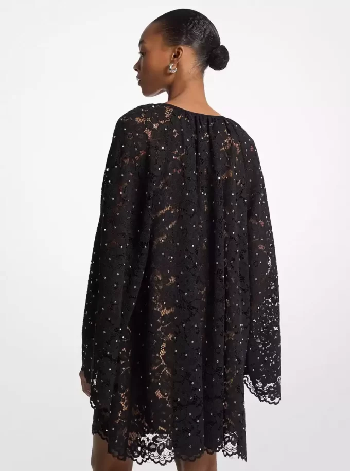 Studded Corded Floral Lace V-Neck Dress