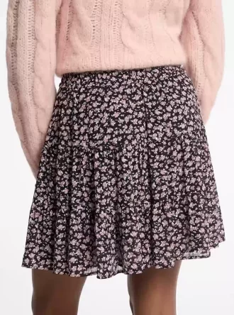 Studded Floral Print Georgette Tiered Skirt