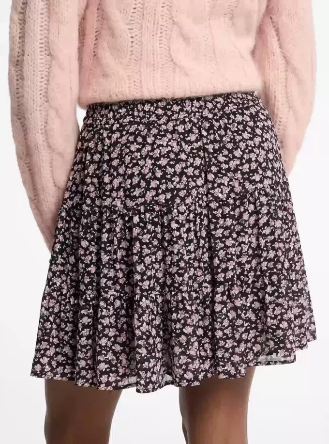 Studded Floral Print Georgette Tiered Skirt Studded Floral Print Georgette Tiered Skirt