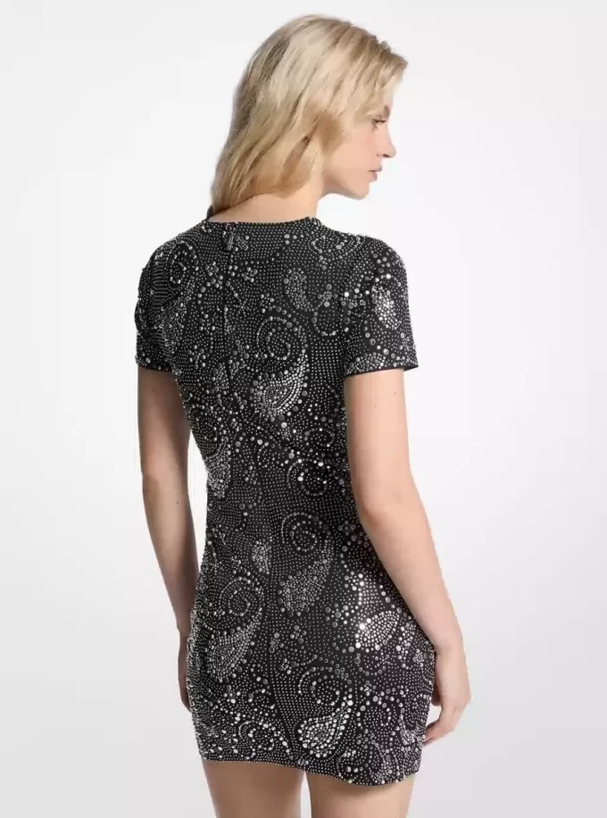 Studded Paisley Scuba Mini Dress