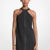 Studded Stretch Crepe Halter Mini Dress