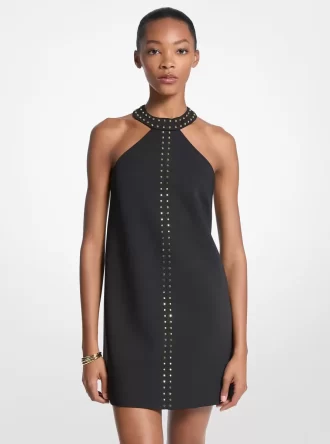 Studded Stretch Crepe Halter Mini Dress