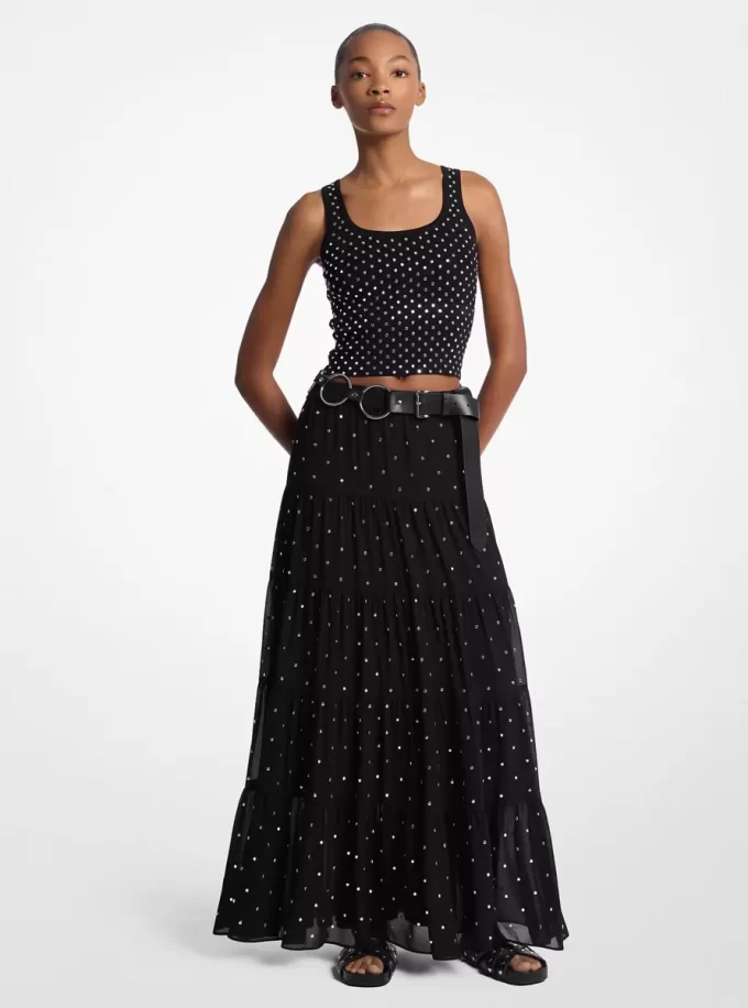 Studded Stretch Viscose Cropped Tank Top Studded Stretch Viscose Cropped Tank Top