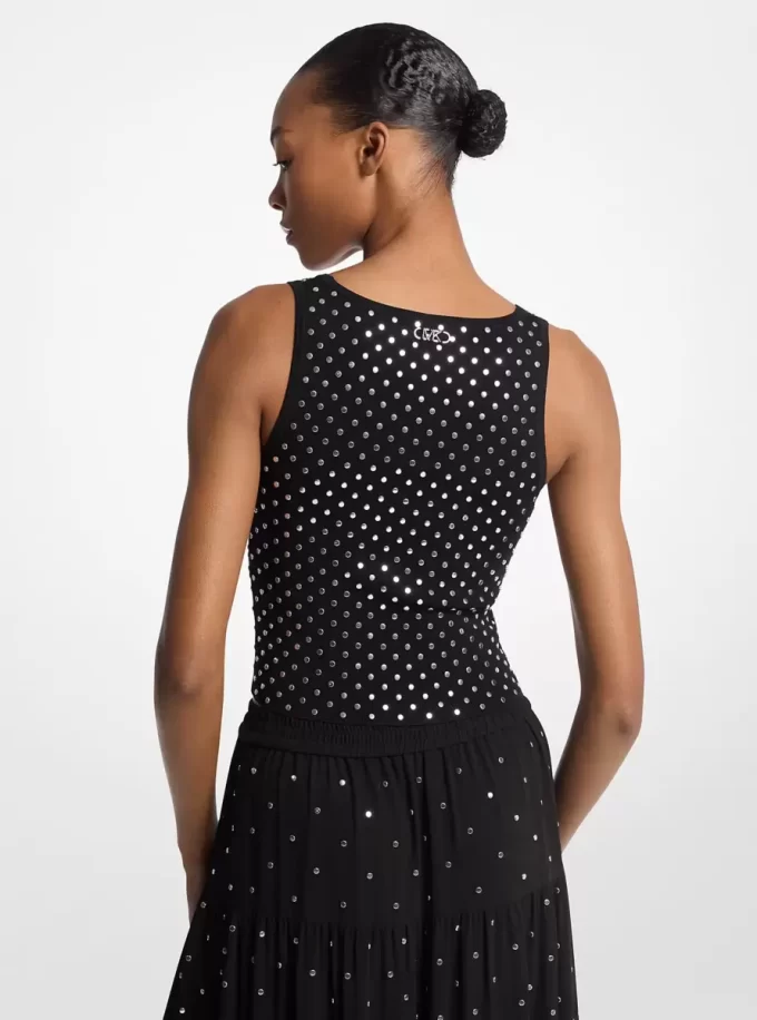 Studded Stretch Viscose Cropped Tank Top Studded Stretch Viscose Cropped Tank Top