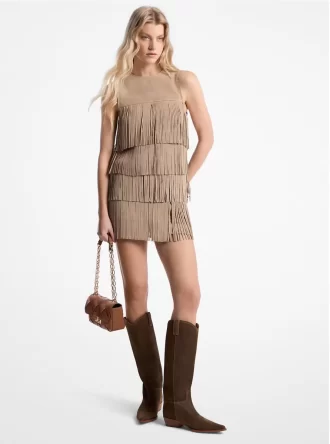 Suede Fringed Mini Dress