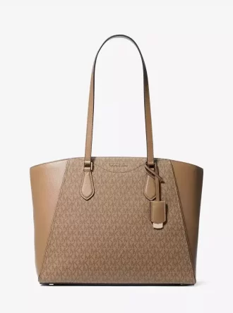 Taryn Large Signature Logo and Leather Tote Bag